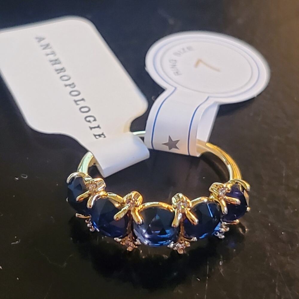 Anthropologie Gradual Cubic Zirconia blue size 7 New with tags